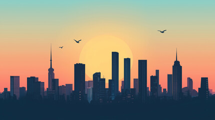 Obraz premium a minimalist urban skyline silhouette using clean lines and a soft gradient sky