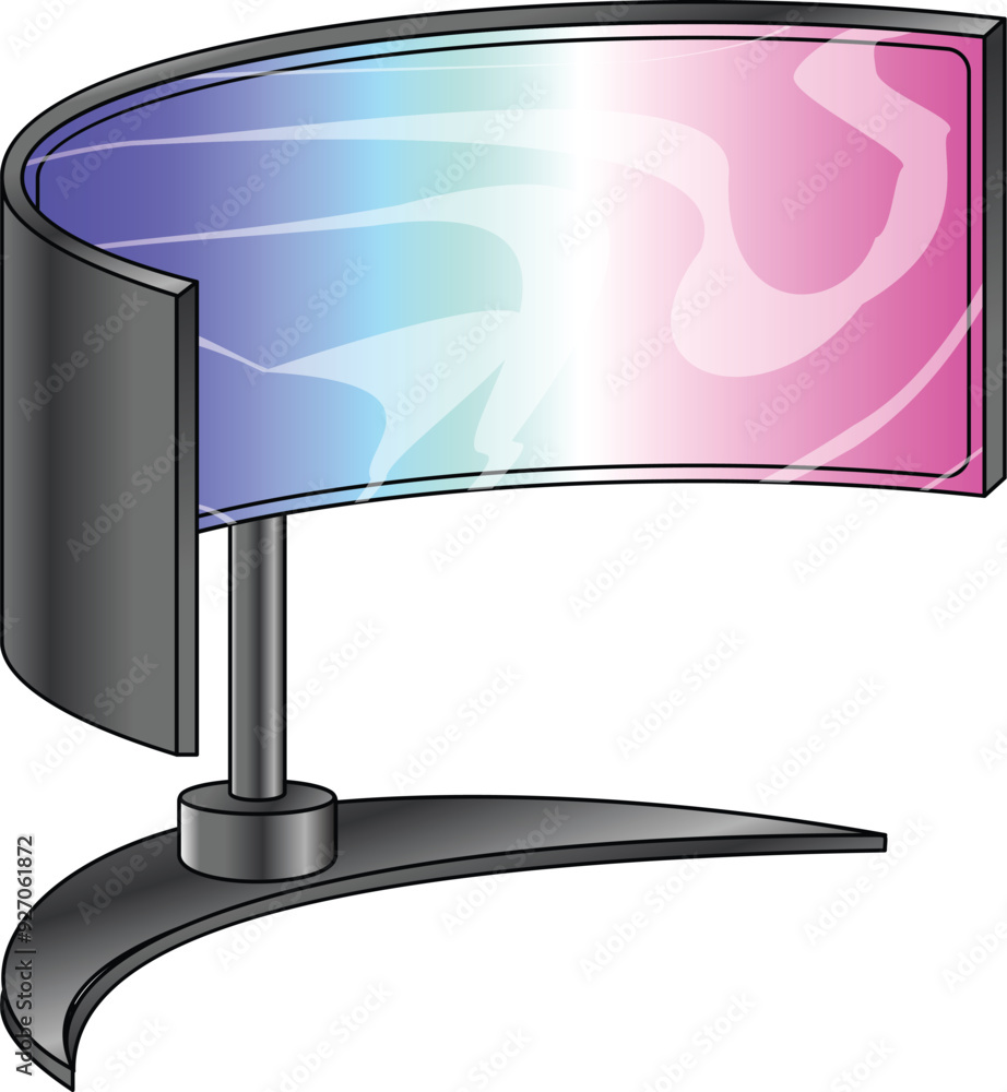 Poster Modern curved ultrawide computer monitor is displaying an abstract gradient background