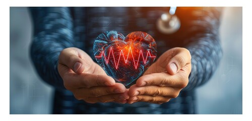 A person is holding a heart with a red line on it