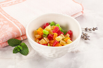 Sweet candied papaya colorful pieses