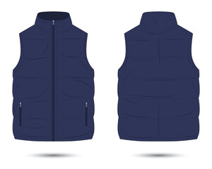 Dark blue puffer vest mockup. Vector illustration © Ancala