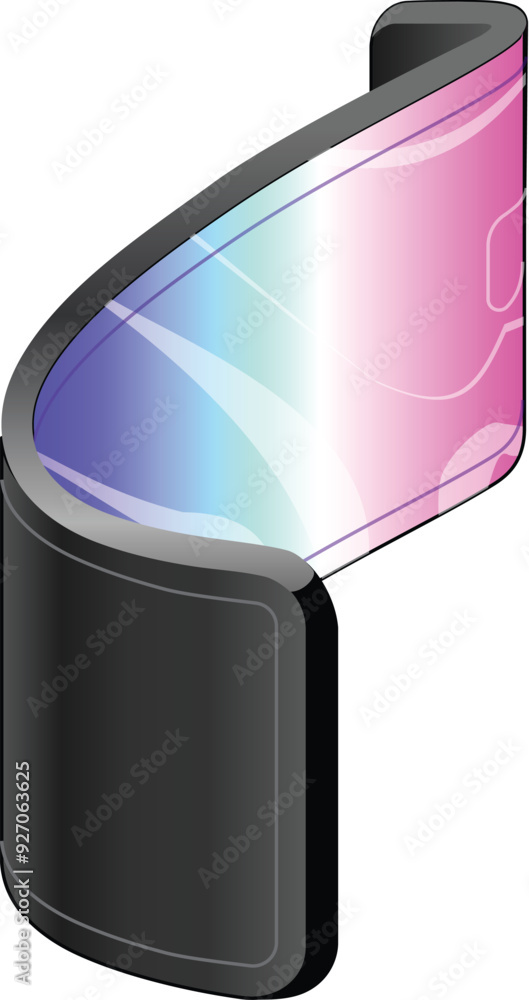 Poster modern flexible screen smartphone showing colorful display is folded in half