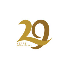 29, 29th Years Anniversary Logo, Golden Color, Vector Template Design element for birthday, invitation, wedding, jubilee and greeting card illustration.