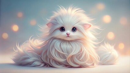 Obraz premium Whispy Beige Embrace: Light pastel colors, soft and fluffy fur, thin hair strands, calming and serene