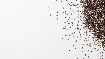 Chia seeds on a wide white background
