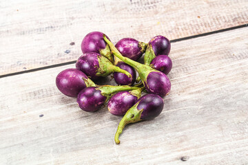 Small organic young purple round eggplant