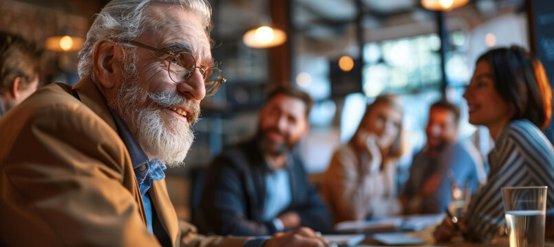 Intergenerational Meeting in a Caf?: Diverse Group Discussing Ideas and Networking