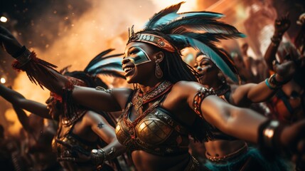 Dynamic samba dancers mesmerizing spectators at vibrant and lively carnival celebration