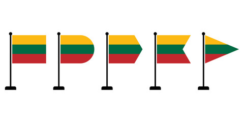 Lithuanian flag icon with flagpole in various shapes. Editable and scalable EPS vector graphic, isolated on a white background.