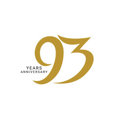 93 Logo, 93rd Anniversary Logo, Golden Color, Vector Template Design element for birthday, invitation, wedding, jubilee and greeting card illustration.