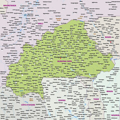 Naklejka premium Political map of Burkina Faso