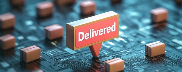 Package Delivered Icon on Online Platform with Copy Space for Text
