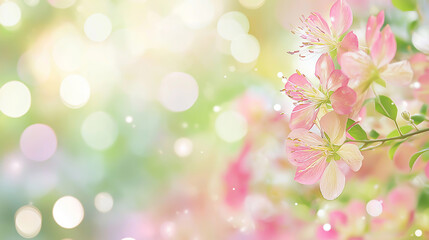 summer flowers on Blurred background with soft pastel colors, bokeh effect, pink green yellow white