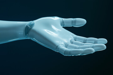 Obraz premium アンドロイドの白い手のひら。横向き。暗い青い背景。