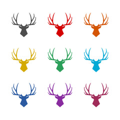 Deer head icon isolated on white background. Set icons colorful