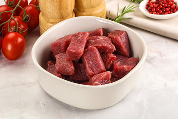 Raw beef cubes for cooking