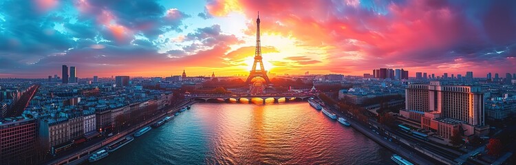 A beautiful cityscape with the Eiffel Tower in the foreground