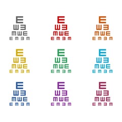 Eyesight check, Eye testing chart  icon isolated on white background. Set icons colorful