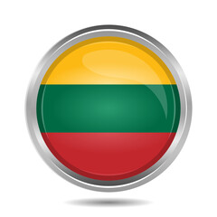 Lithuanian flag button isolated on white, 3D circular icon with highlight overlay. Editable and scalable vector EPS illustration