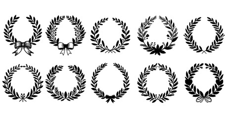 Festive Laurel Wreath Vector Line Art
