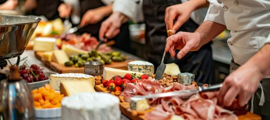 Middle Aged Friends in a Gourmet Cheese Board Cooking Class with Expert Chef Guidance