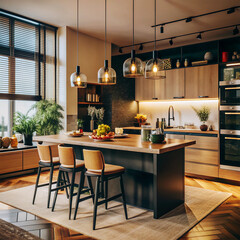 modern kitchen interior, in hi-tech style,