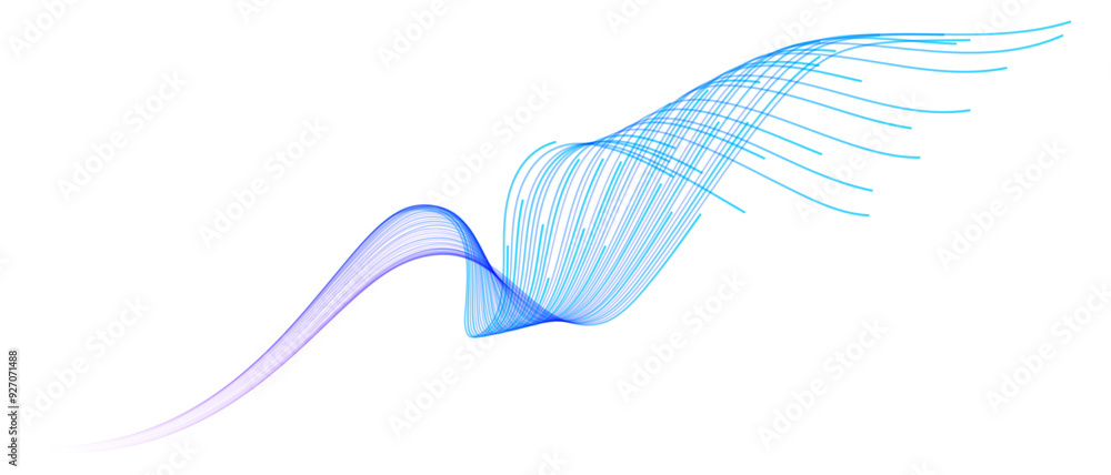 Poster Vector wave lines smooth flowing dynamic blue purple pink gradient isolated on transparent background for concept of technology, digital, communication, science, music