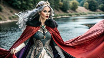 Fototapeta premium fantasy witch in medieval old outfit cloak hood