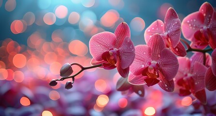 Naklejka na ściany i meble A bouquet of pink orchids with a blurry background