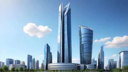 Obraz premium Corporate skyscraper with a modern, sleek design, towering in a business