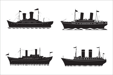 Obraz premium Stunning Ship Vector Silhouettes, Premium Ship Silhouette Vectors, Elegant Ship Vector Silhouettes, High-Quality Ship Silhouette Art, Beautiful Ship Vector Collection, Timeless Nautical Vector Art,