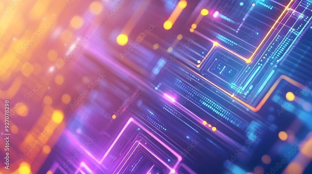 Poster abstract technology background with neon lights and bokeh