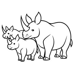 Obraz premium Group of rhinos with big horns