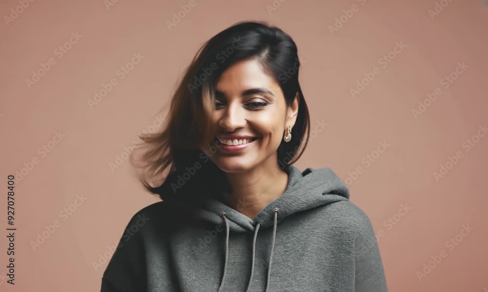 Canvas Prints Portrait of a beautiful asian woman smiling on a pink background