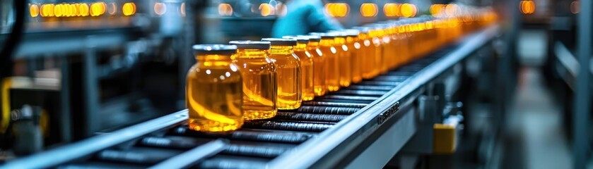 Streamlined Industrial Efficiency - Conveyor Belt Moving Products in High-Tech Assembly Line with Copy Space for Text