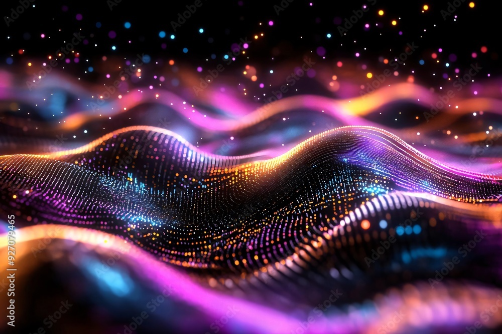 Poster vibrant abstract waves with colorful light reflections create a mesmerizing digital landscape, perfe