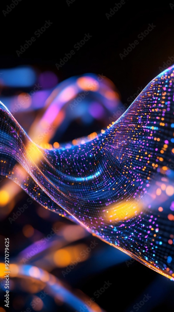 Poster a captivating abstract wave pattern with vibrant colors, evoking a sense of digital flow and energy 