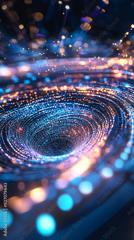 Poster a captivating representation of swirling light and particles, creating a mesmerizing cosmic vortex o