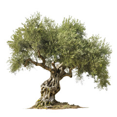 Ancient Olive Tree with Twisted Trunk. isolated translucent