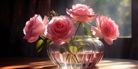 transparent crystal glass vase with vibrant blooming flowers