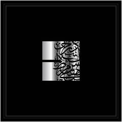 Arabic Calligraphy Alphabet letters or Stylized kufi font style, colorful islamic
calligraphy elements on blackand silve  thuluth background, for all kinds of design use.

