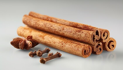 Cinnamon spices sticks on white background 