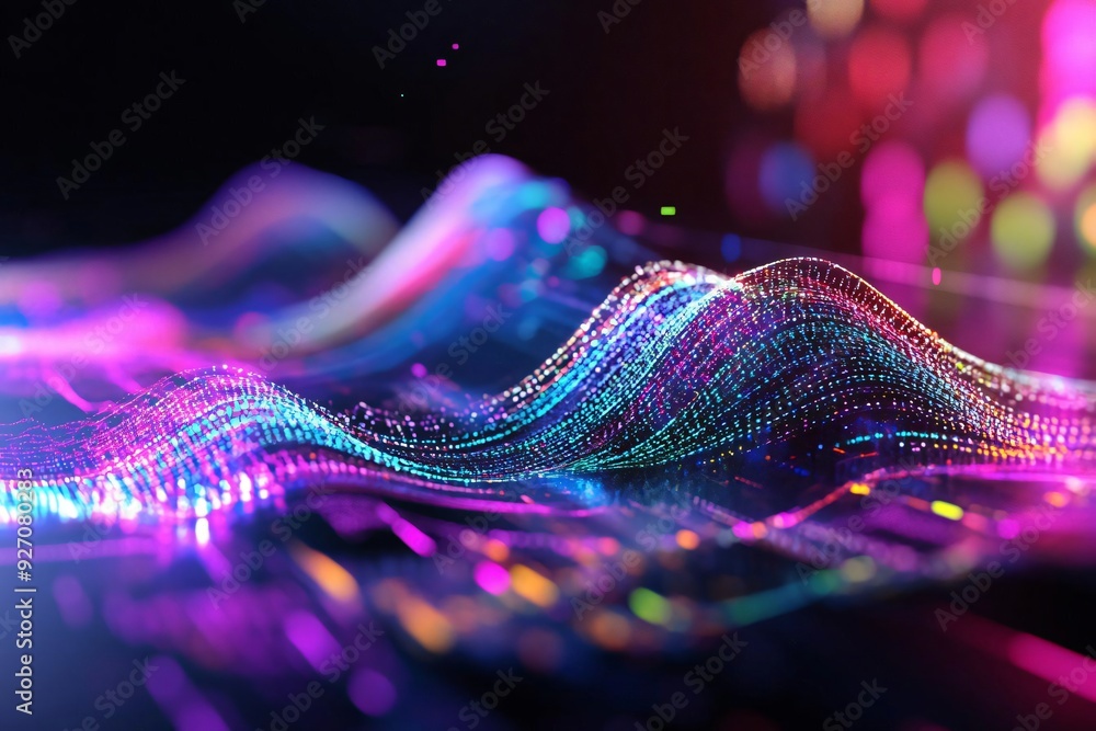 Poster abstract digital waves in vibrant colors create a mesmerizing and visually appealing background for 