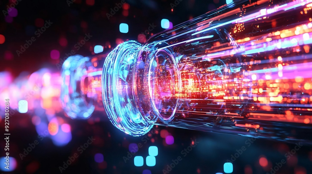 Poster abstract image of a glowing digital tunnel with vibrant colors representing technology and innovatio