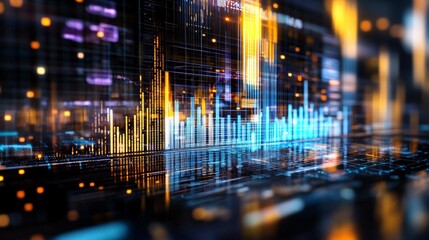 Obraz premium Abstract financial data visualization with vibrant graphs and charts reflecting market trends and digital innovations.