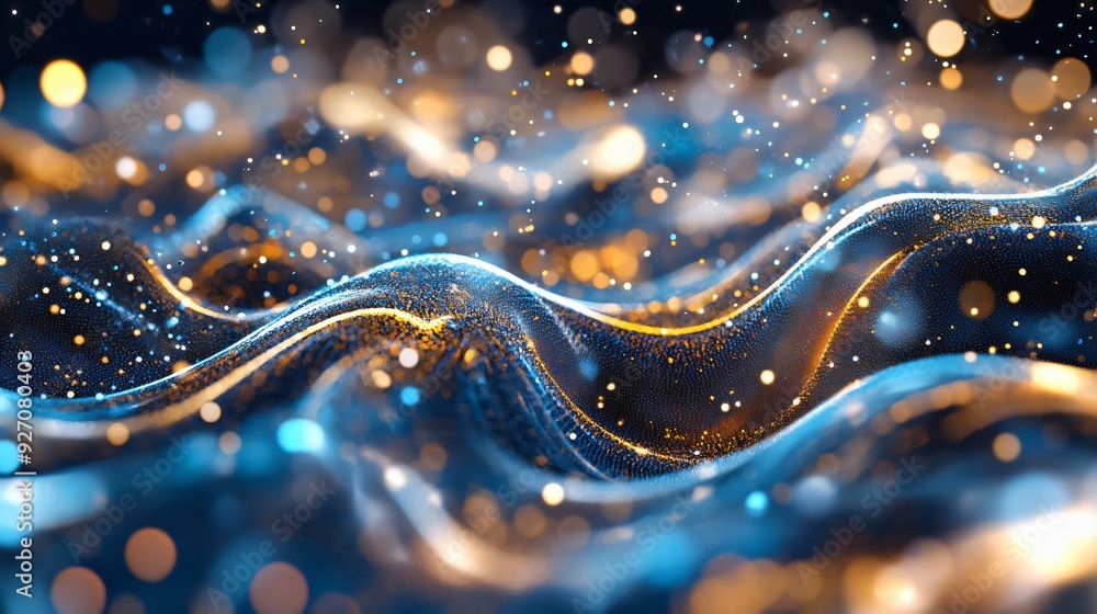 Poster abstract waves of shimmering colors and lights, creating a mesmerizing visual effect perfect for bac