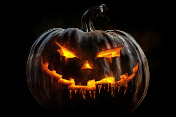 Halloween jack-o-lantern glowing face in the darkness