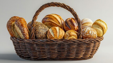 A basket filled with lots of different types of bread