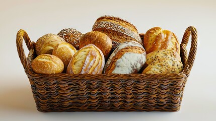 A basket filled with lots of different types of bread