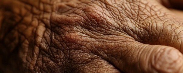 Naklejka premium Close-up of the skin texture on an old woman's hand, 